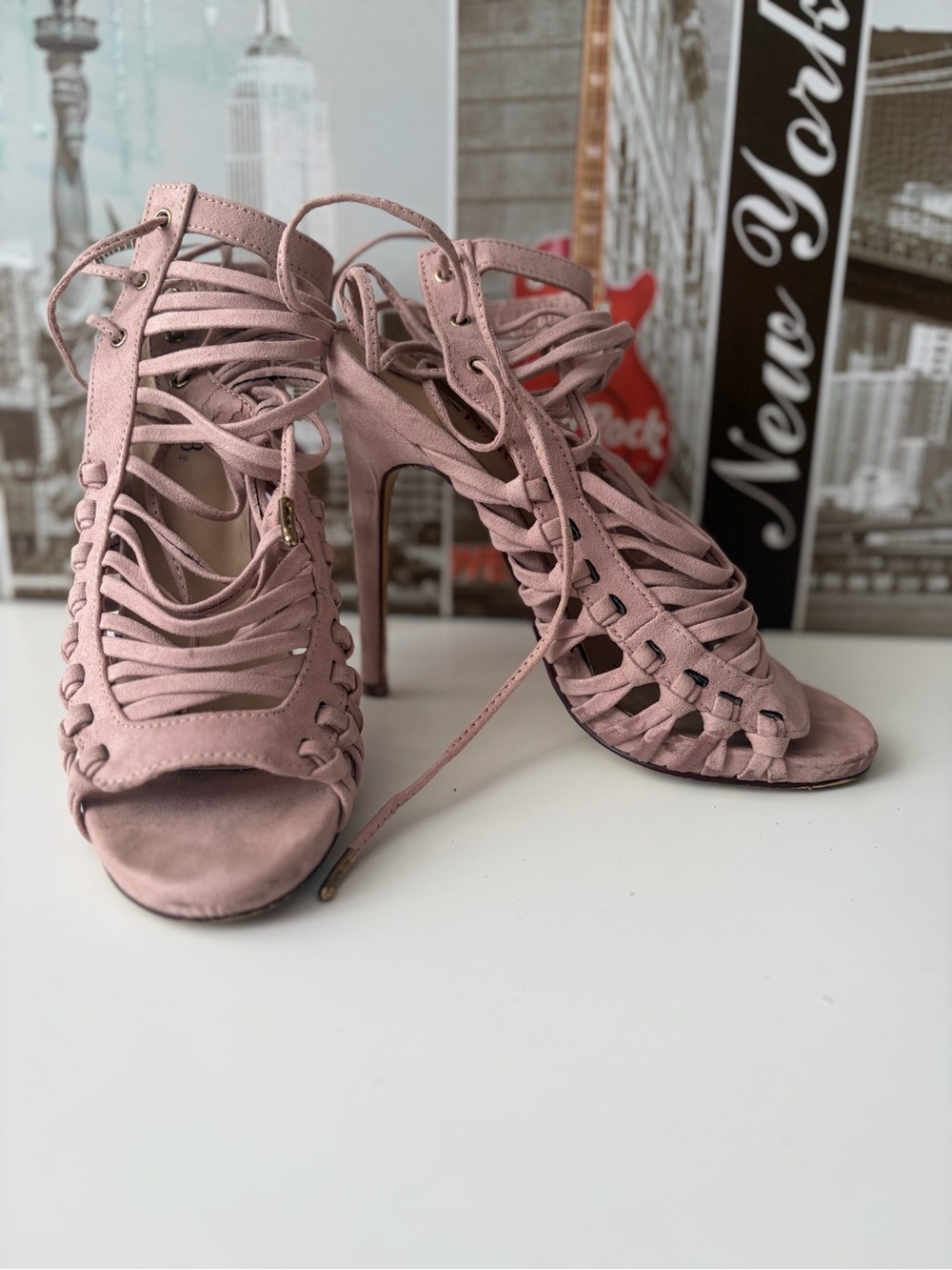 JustFab Dusty Pink Lace-Up Strappy Stiletto Sandals